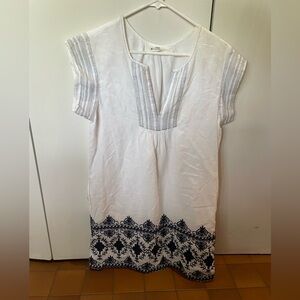 Nibi-Montauk White and Blue Embroidered Long Shirt or Short Dress